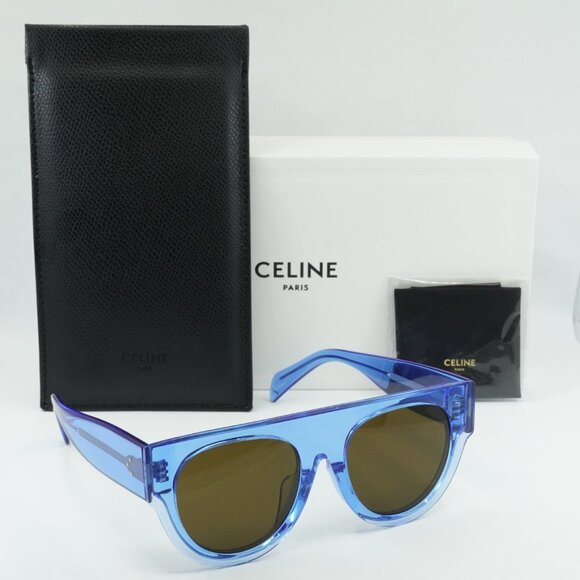 Celine CL40012F 84E Sunglasses Blue Transparent Aviator Frame, Brown Lenses - Picture 8 of 9